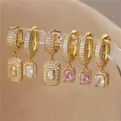 HECHENG,Square Circle Hoop Earrings For Women Luxury Brass 18K Gold Plated Earring 2023 Trend Elegant Jewelry Couple Gift