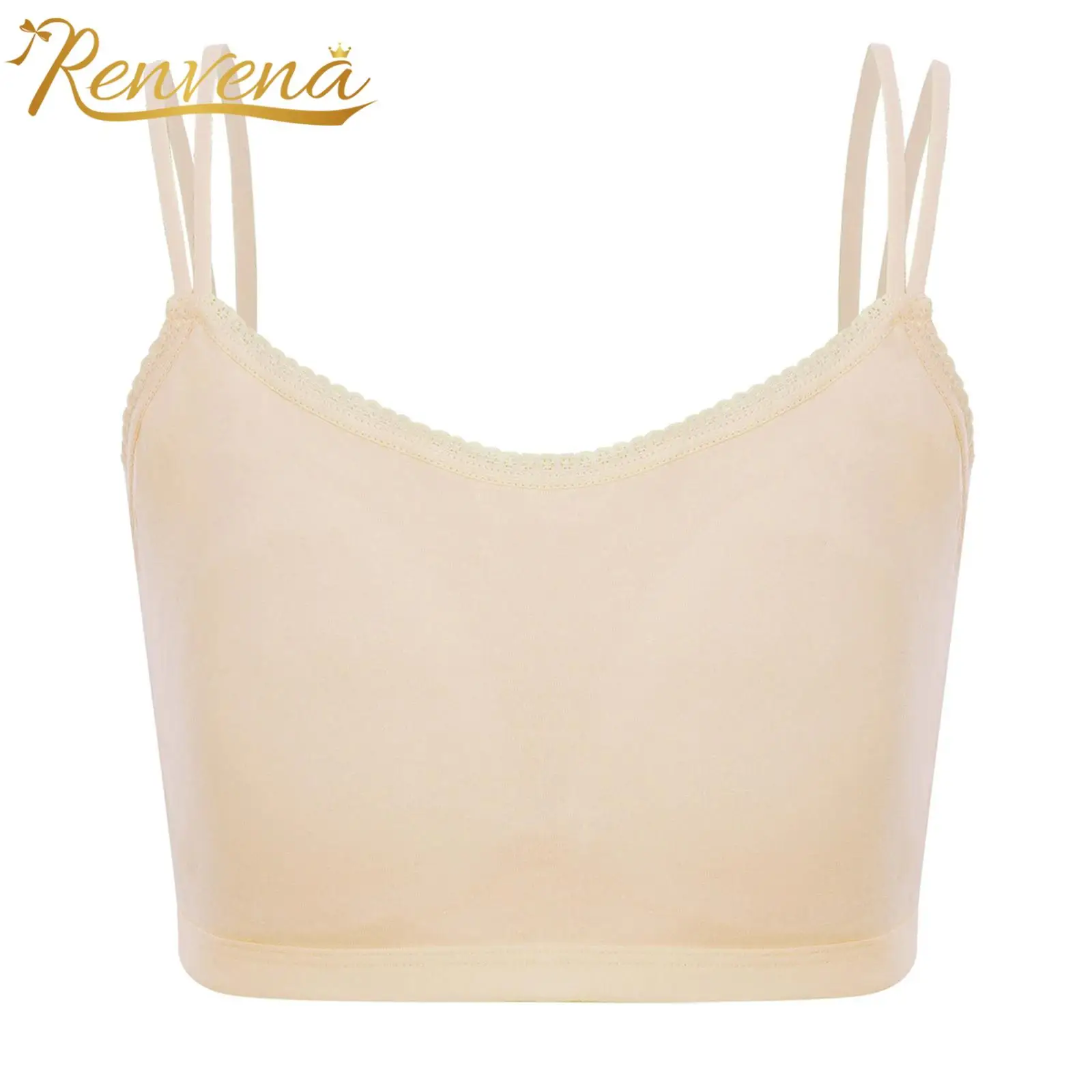 Puberty Girls Lace Trim Underwear Tops Children's Tops Kids Wireless Padded Bra Double Spaghetti Straps Vest Camisloe Teens