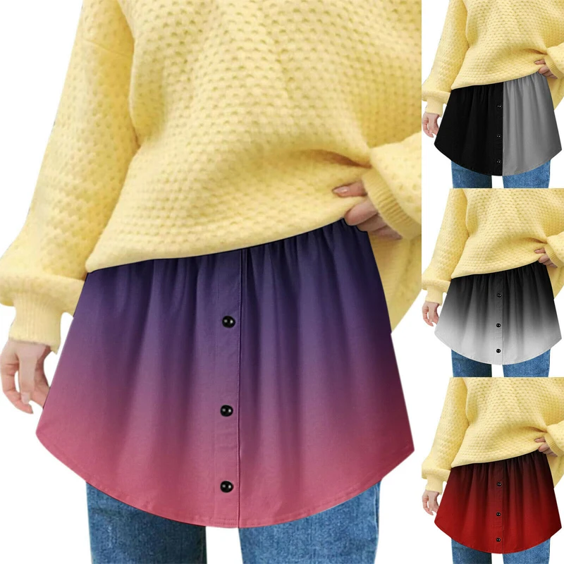 Mulheres camisa falsa saia irregular cauda gradiente destacável underskirt blusa bainha extensor de algodão bainha falsa mini saia bainha falsa