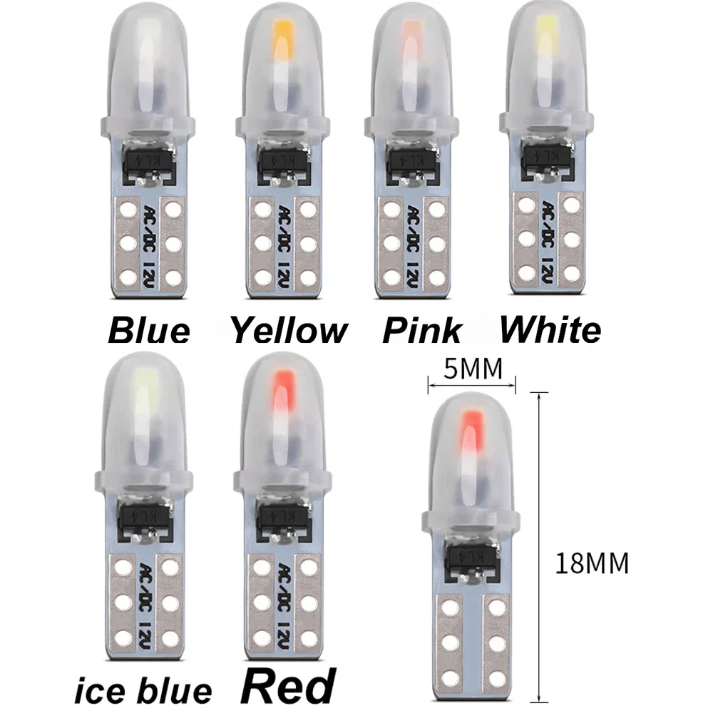 10 Pcs T5 Auto Car Dashboard Lights 2 3014 SMD Reading Instrument Panel Lamp No Polarity Led Bulb White 12V DC Amber Ice Blue