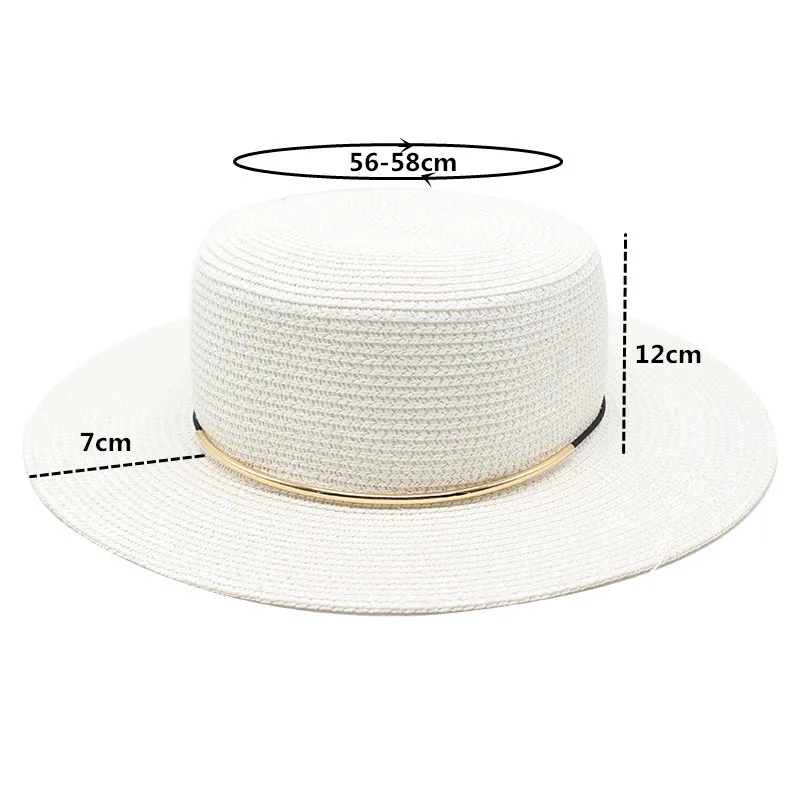 Summer Women Sun Hats Straw Caps 56-58cm Flat Brim Topper Hat Simple Thin Strap Travel Beach French Style TY0225