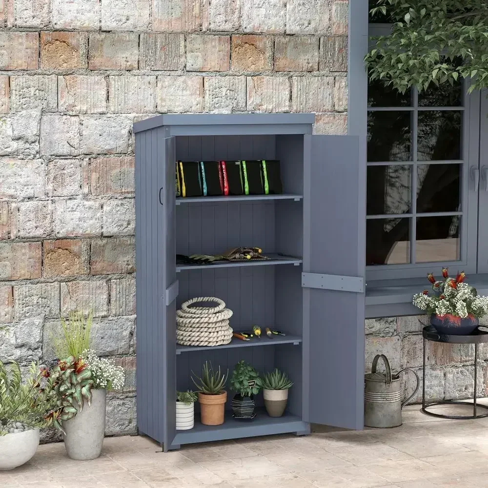 Gray Weatherproof Galvanized Metal Roof Outdoor Storage Shed with 3 Shelves and Lockable Door