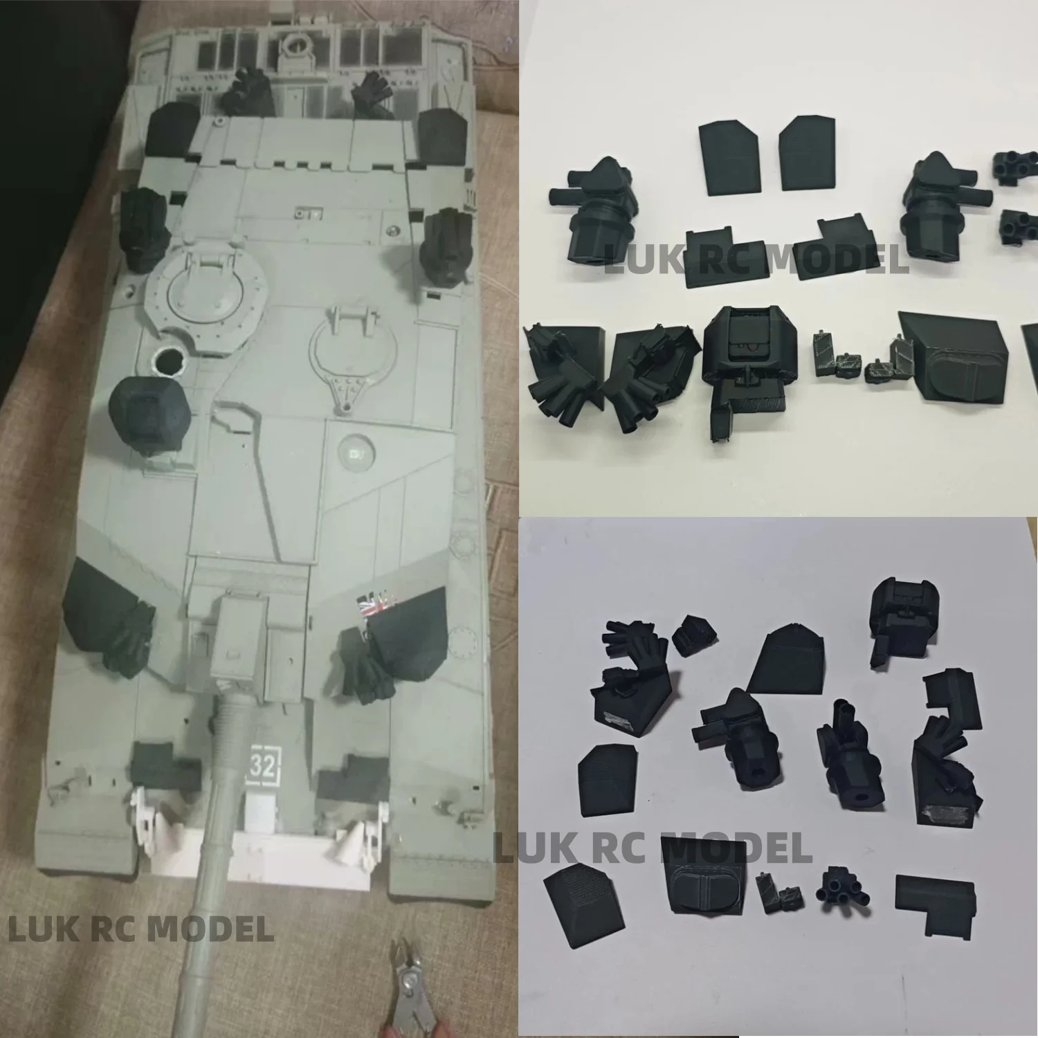 Réservoir RC HL Challenger II, accessoires décoratifs pour la nuit, pièces en plastique, bricolage, jouets statiques militaires, modèle noir, 1/16