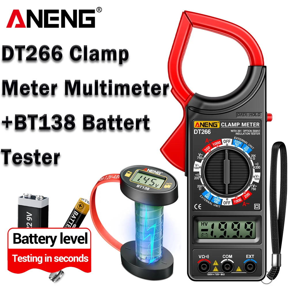 

1000A AC Current Clamp Meter Multimeter AC/DC Voltage ANENG DT266+BT138 Universal Battery Capacity Tester Electrician/Household