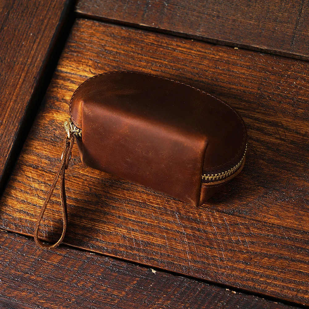 Retro First Layer Cowhide Cute Small Coin Purse Leather Mini Storage Bag Casual Hand Holding Simple Card Bag