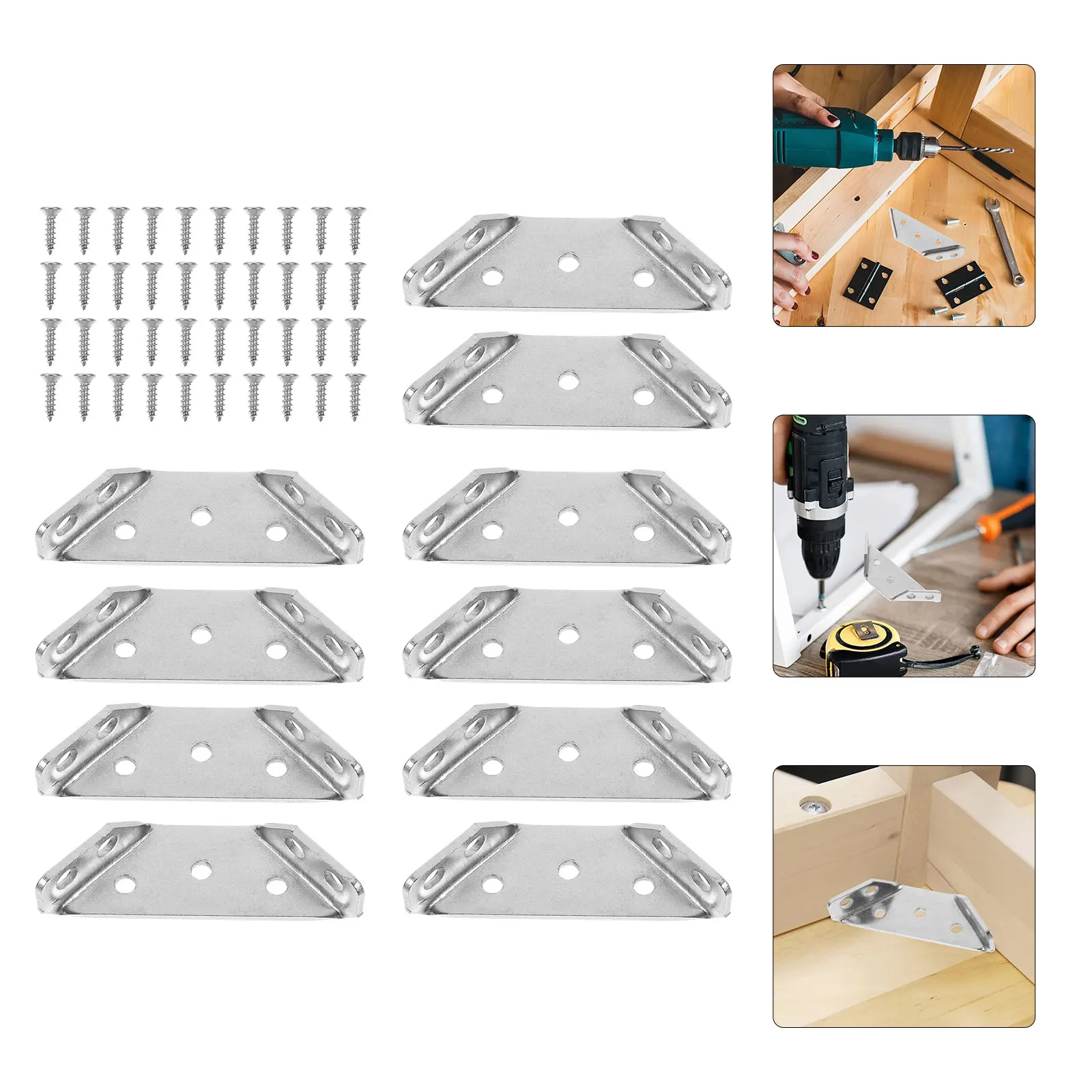 

10pcs Fixed Corner Braces Furniture Brackets Table Angle Stainless Steel Support Long Lasting Hardware