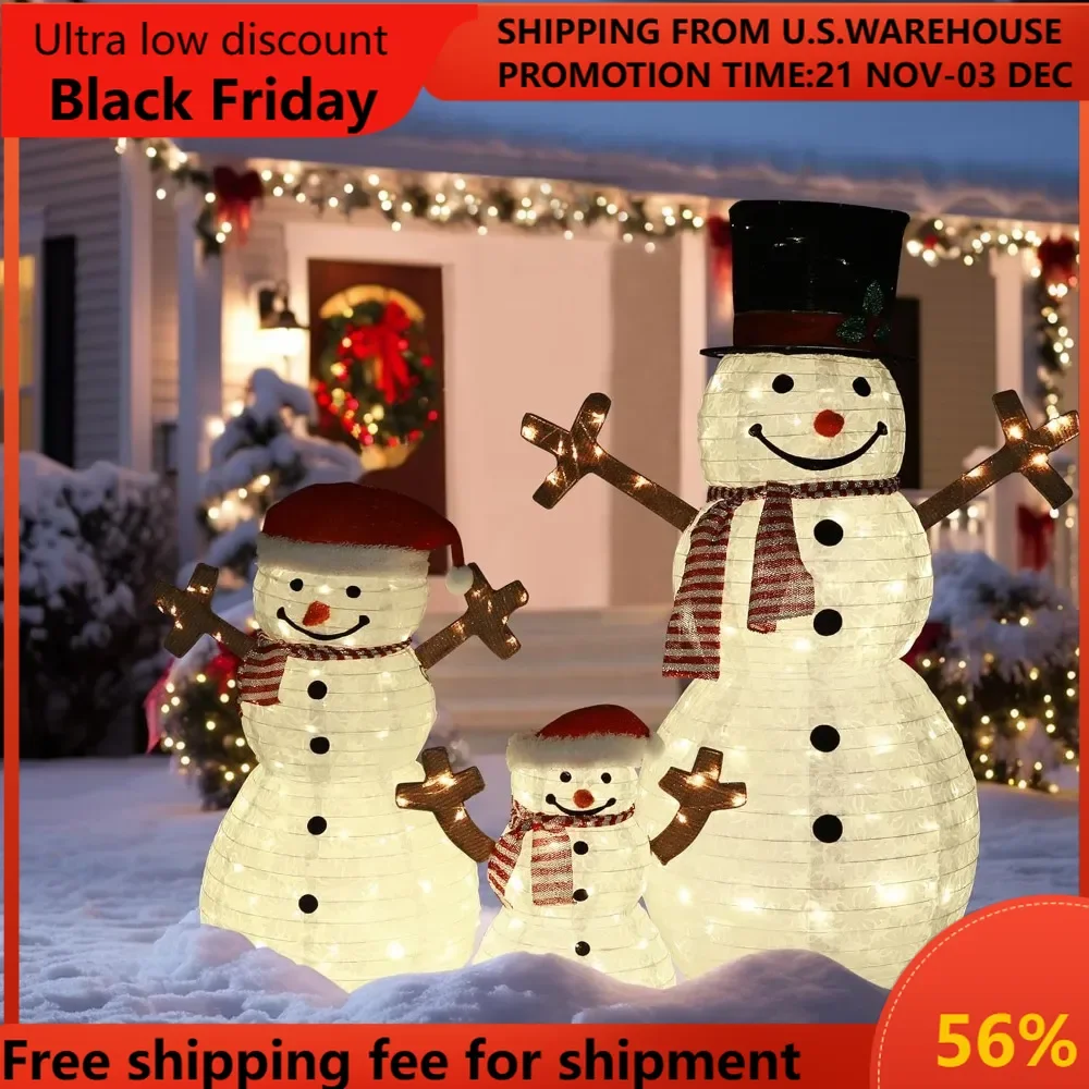 4FT Pop-Up Snowman Family, Pre-Lit Holiday Decoration Sign with 270 LED Lights, Customized Placement Holiday Display for Outdoor