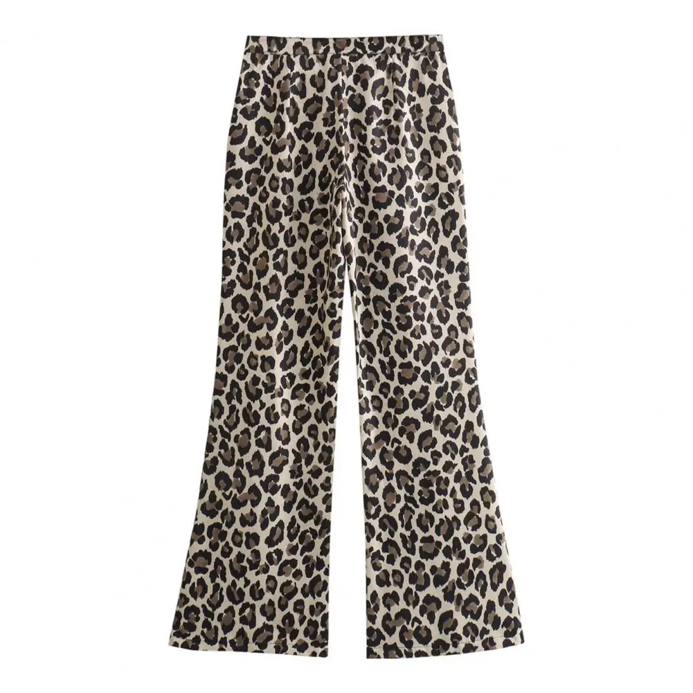 Print Broek Met Luipaardprint Broek Met Wijde Pijpen Voor Dames, Mid-Taille, Rechte Broek Streetwear Lange Broek Met Print