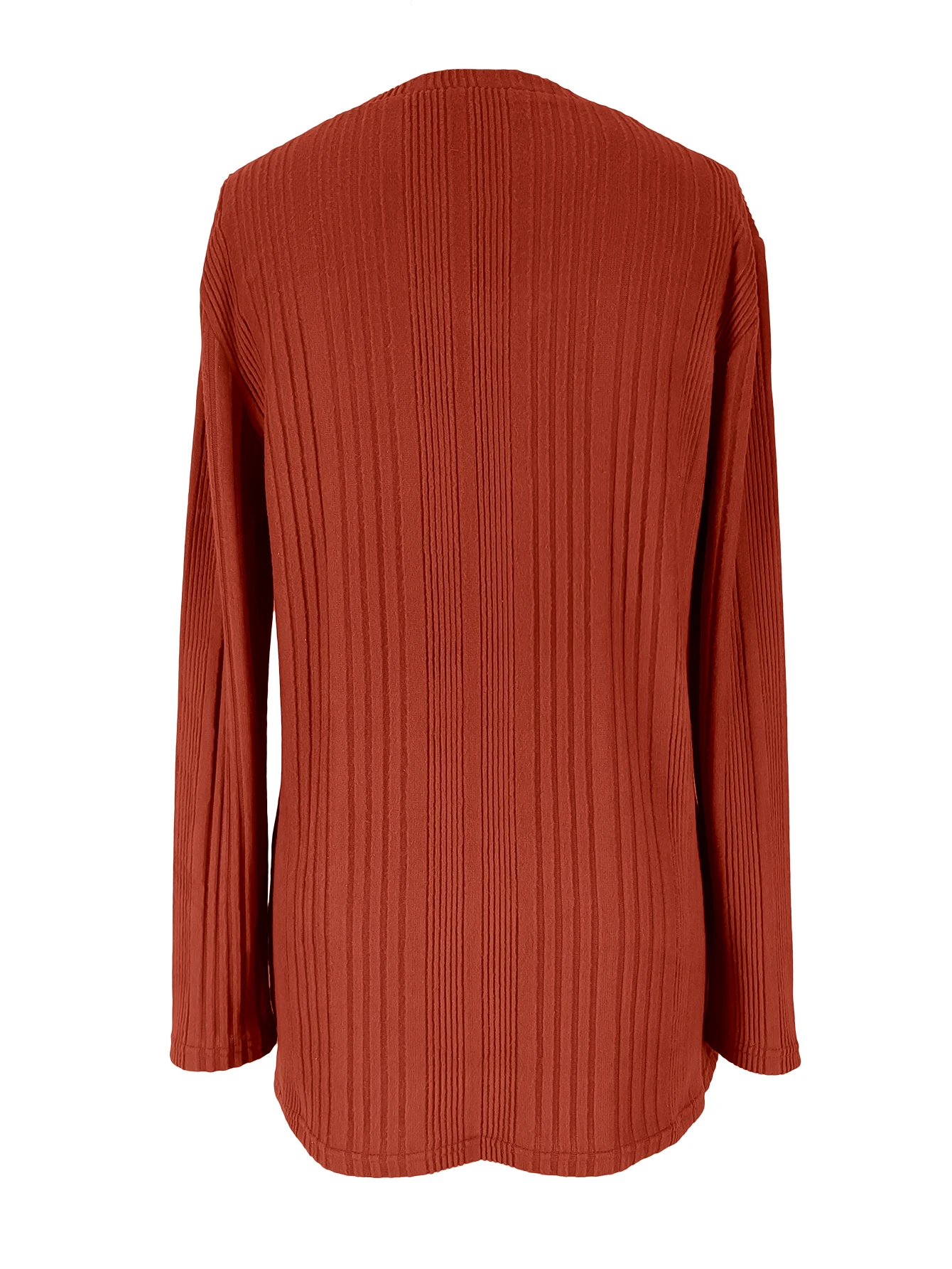 Damen V-Ausschnitt Langarm T-Shirts Gerippte Strick-Tunika-Oberteile Lässige Lose Einfarbige Pullover-Bluse Herbst Winter Basic Tee Damen 2026 – Detail 8