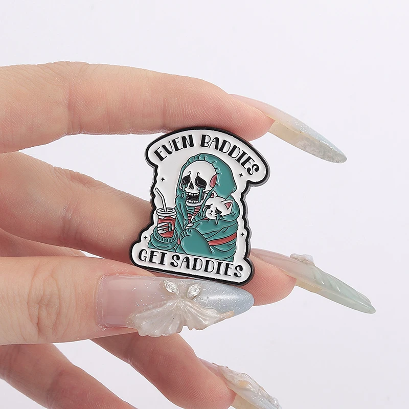 الهيكل العظمي الصحة العقلية المينا دبابيس حتى Baddies الحصول على دبابيس Saddies على ظهره قبعة شارة التلبيب اكسسوارات هدية للأصدقاء