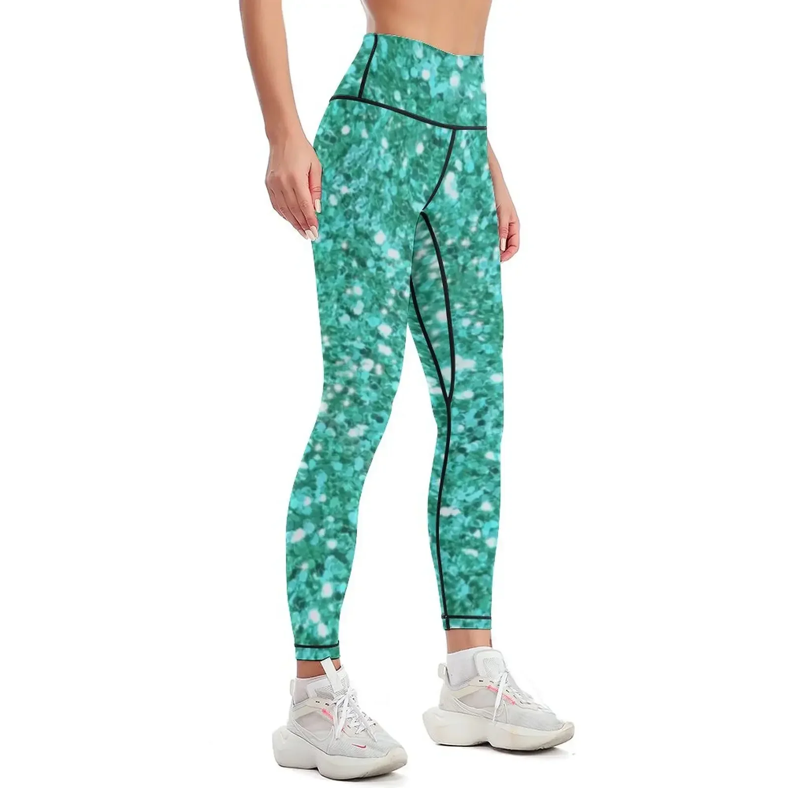 Teal glittering sparking sequins Leggings Training pants Women sportwear workout shorts push up fitness Womens Leggings