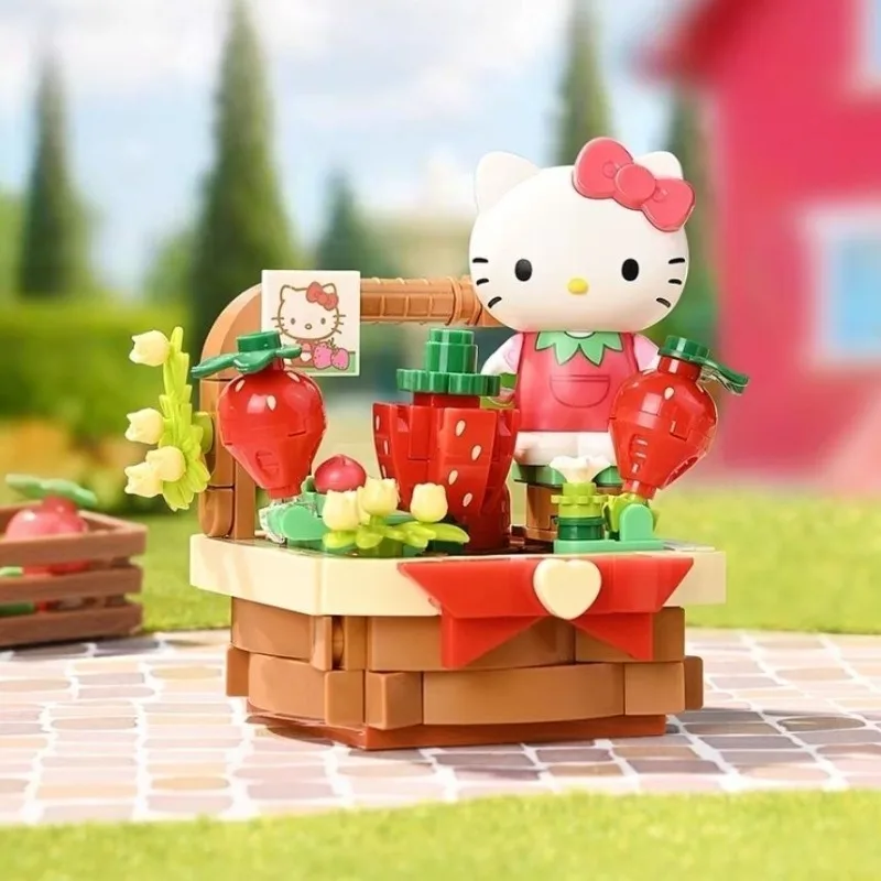 Keeppley Sanrio Strawberry Town Theme DIY Building Block Toys Hello Kitty Kuromi My Melody Model Cartoon Figure Toy Girls Gift