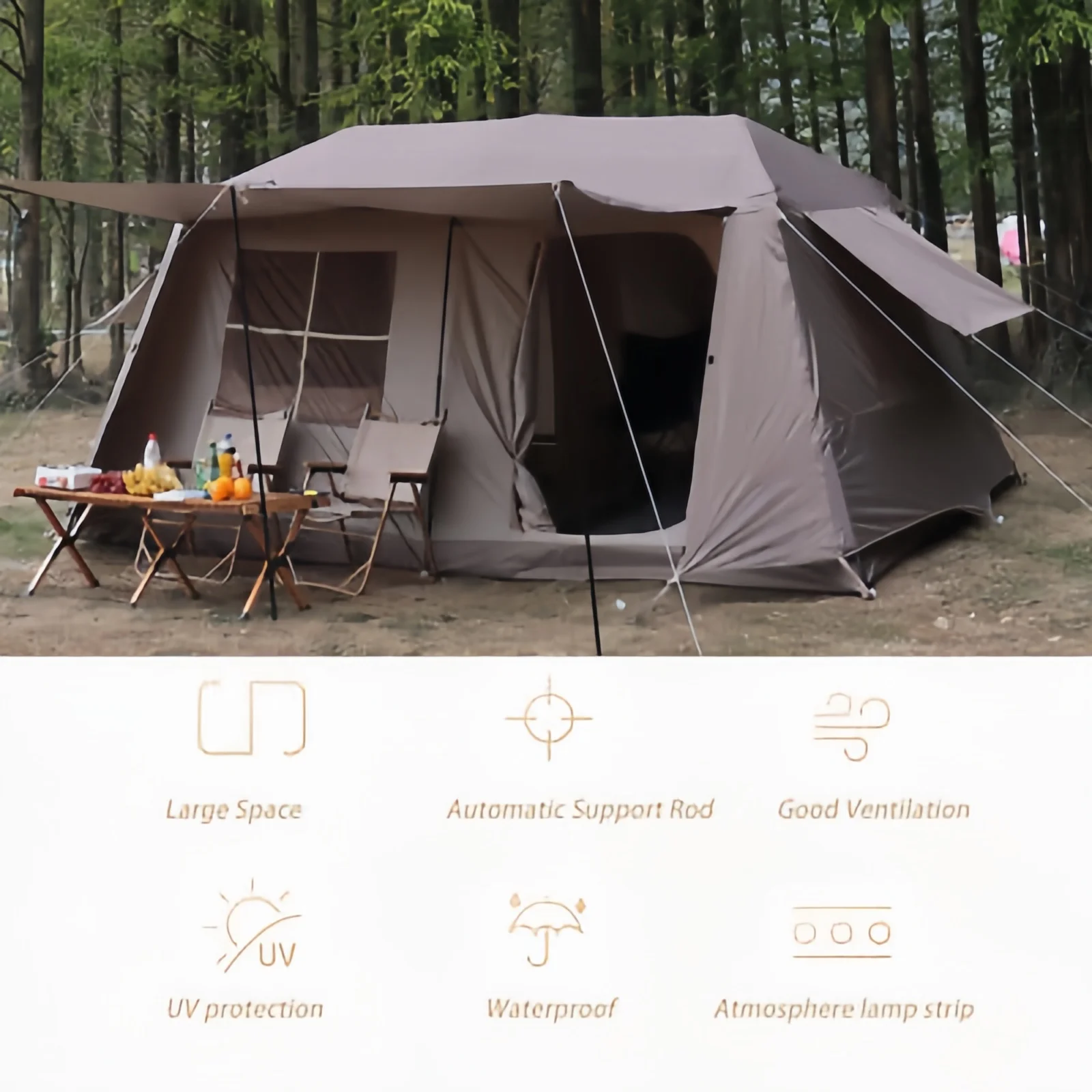 Two Bedrooms And One Living Room Outdoor Heavy Duty Waterproof Camping Fully Automatic Tent