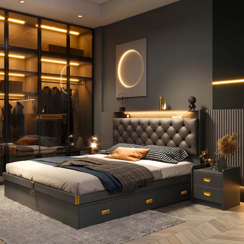 

Loft Designer Double Bed Cheap Luxury Storage Sleeping Home Double Bed Queen Boys European Cama Matrimonio Bedroom Furniture