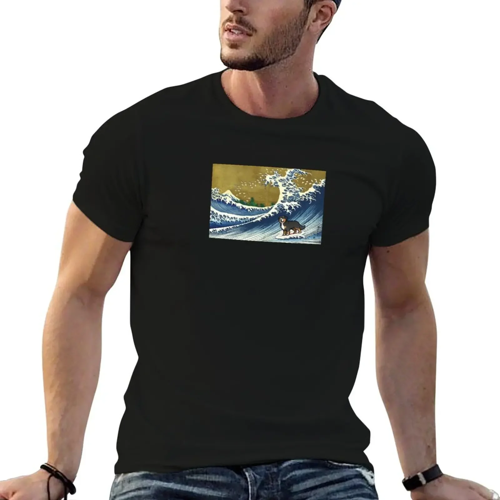 Bernese Mountain Dog surfing T-Shirt tops heavyweights custom t-shirts luxury clothes men