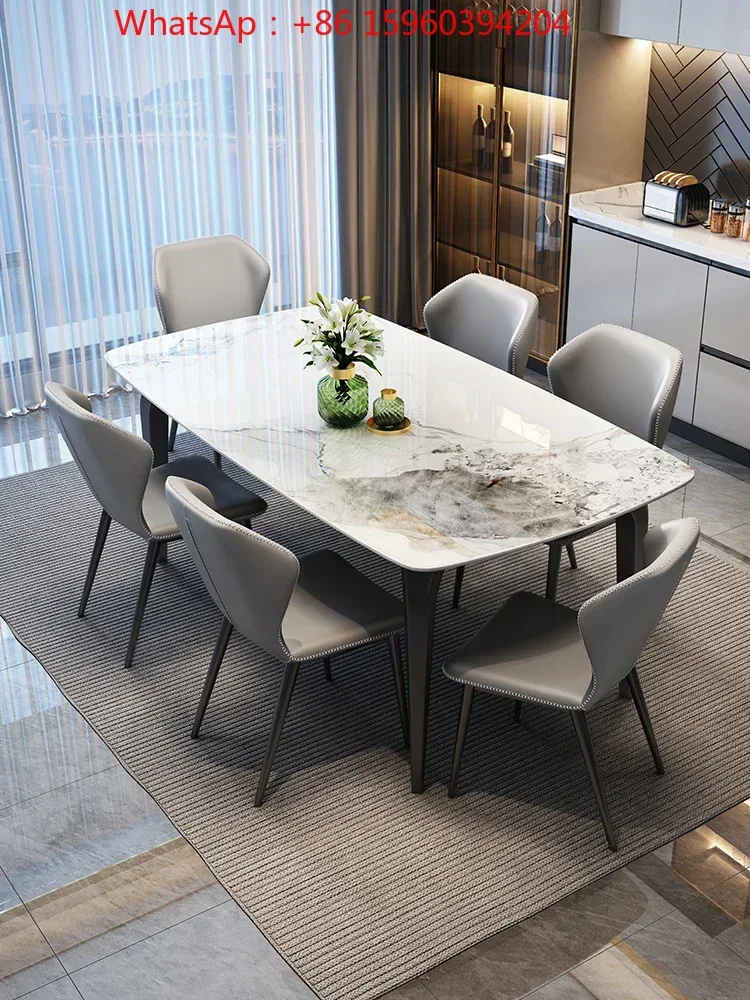 Italian extremely simple table and chair combination modern simple light extravagant rock plate rectangular western food table