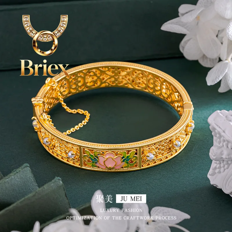 Briex Jewelry Luxury 24K 9999 Pure Gold real gold Women's Bracelet with Filigold and Rich Pearl