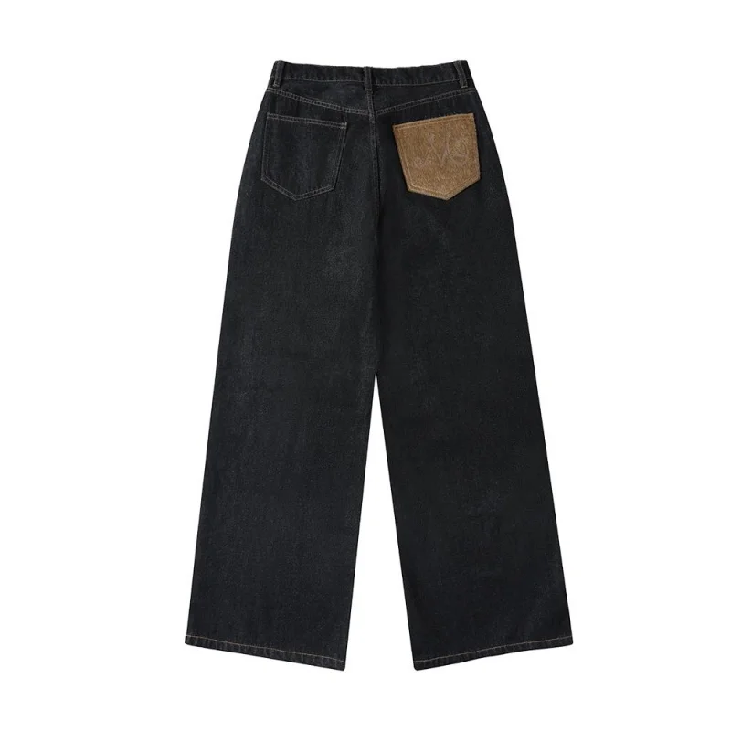 

Мужские свободные широкие черные джинсы в японском стиле 2026, модный дизайн с накладными карманами, роскошные джинсовые брюки