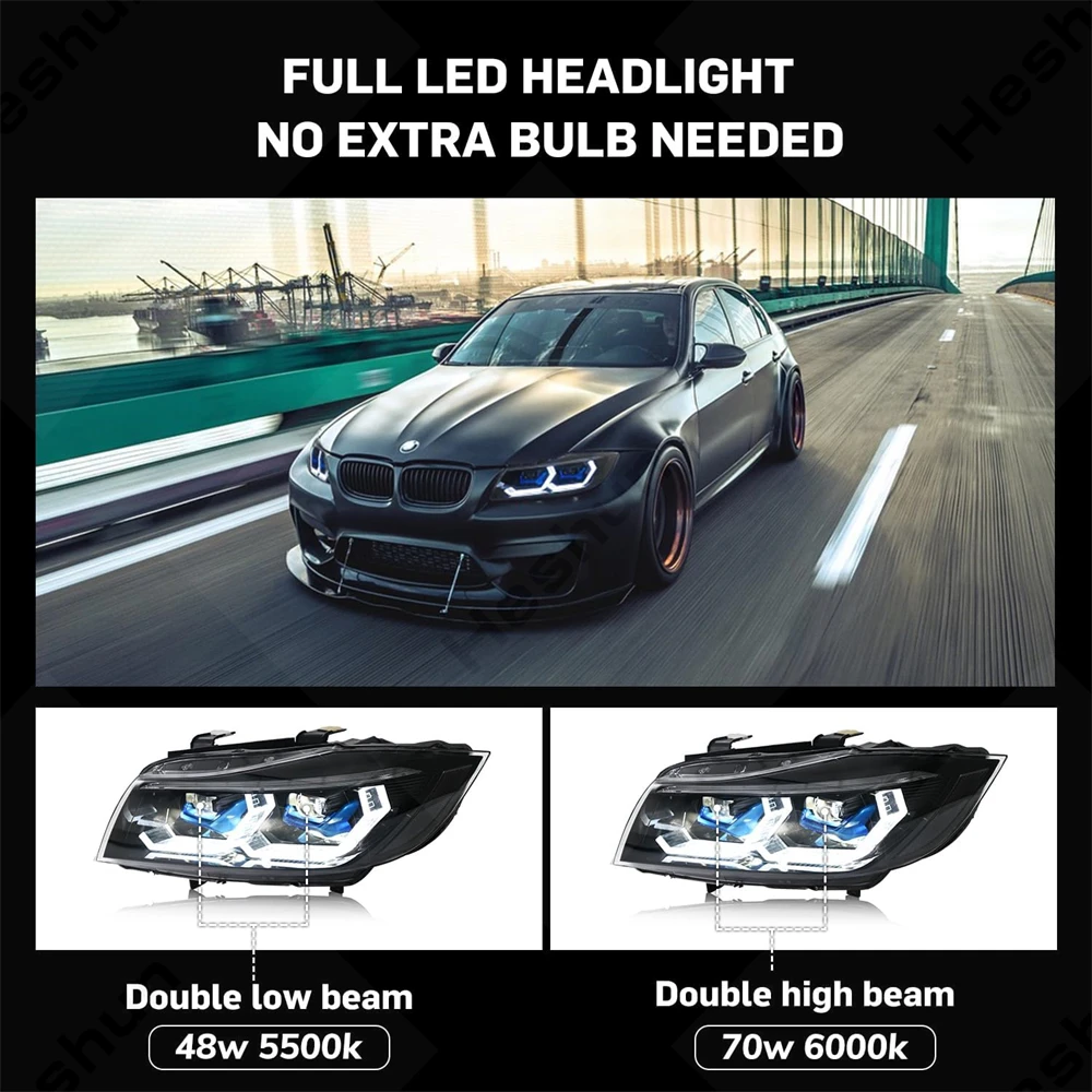 Headlights For 2005-2012 BMW E90 E91 328i 335i 3-Series 4dr Sedan LED Headlight Assembly Front Lights Turn Signal DRL Head Lamp