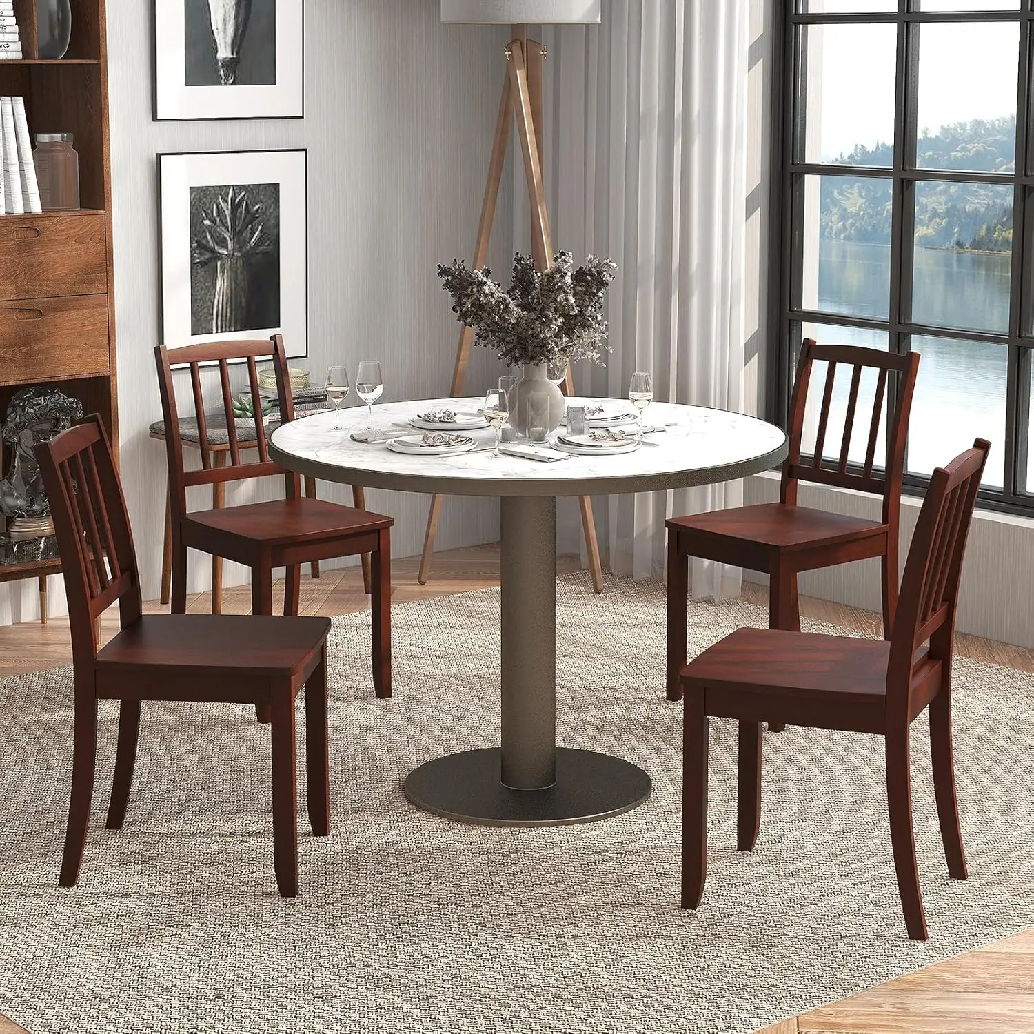 Giantex Farmhouse Dining Chairs Set of 4, Modern Kitchen Chairs w/Rubber Wood Legs & Curved Backrest, Ladder Back Diner Chairs,