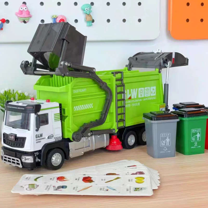 1:40 Sanitation Garbage Truck Water Tanker Cleaning Sweeper Boys Diecast Car Light Sound Vehicle Educational Toys For Children