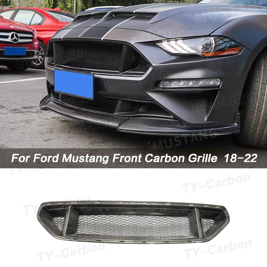 Real Carbon fiber Car Front Bumper Grille Grills Racing Grille for Ford Mustang 2018-2022 Car GT Styling FRP