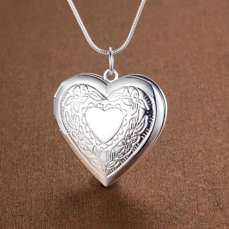 Popular charm 925 Sterling Silver Heart photo frame Pendant Necklace for woman Fashion trend fine Jewelry party Holiday Gifts