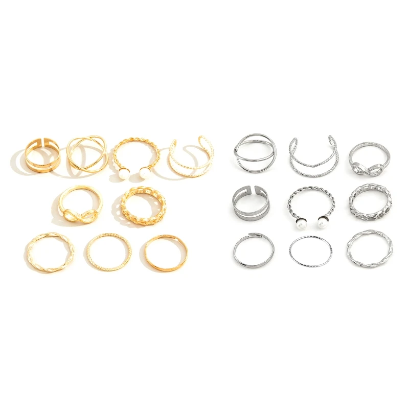 9 Pieces Vintage Stackable Midi Rings Set Bohemian Gold Joint Finger Rings Band Ring Adjustable Open Ring Jewelry Gift