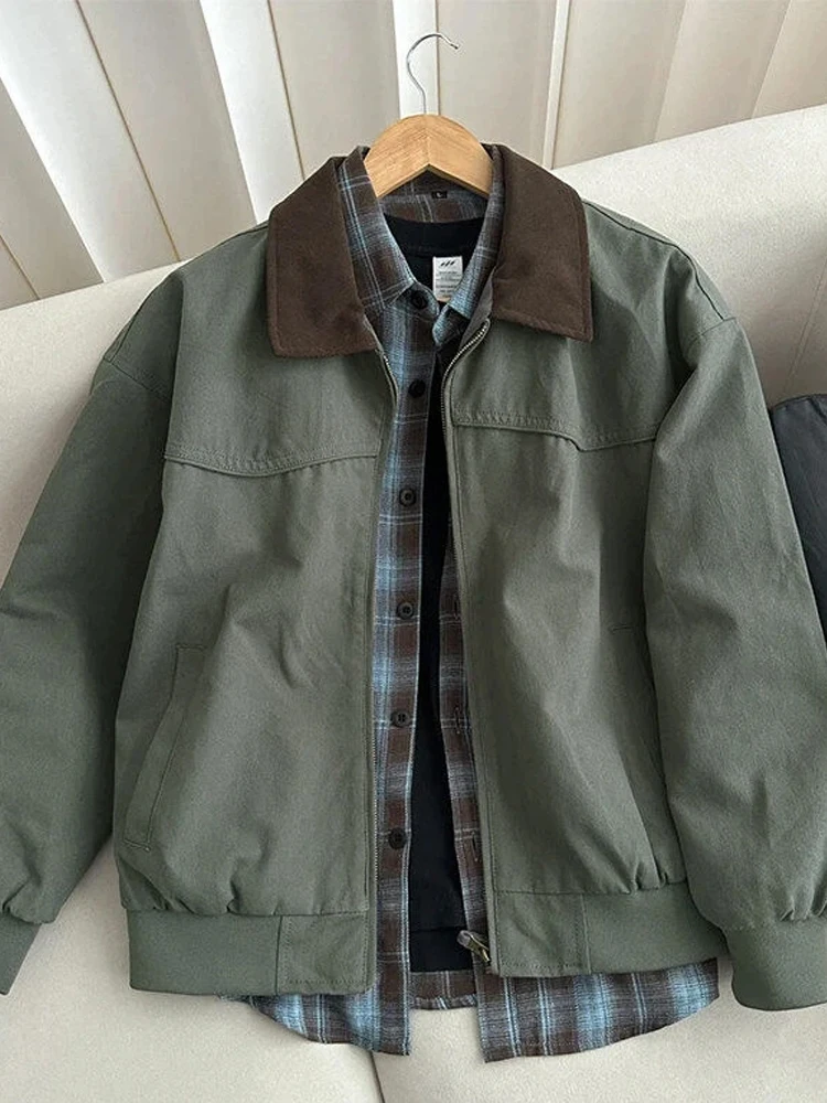 

Винтажная американская ретро-куртка-бомбер Military Detroit Workwear для мужчин, весна-осень, с отложным воротником