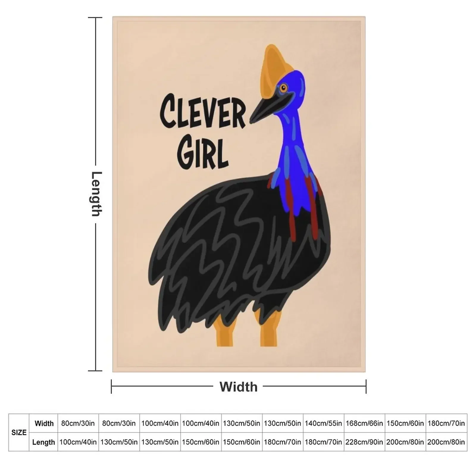 Clever Girl. Cassowary - Cartoon Throw Blanket couch cozy soft plush fuzzy picnic outdoor blanket