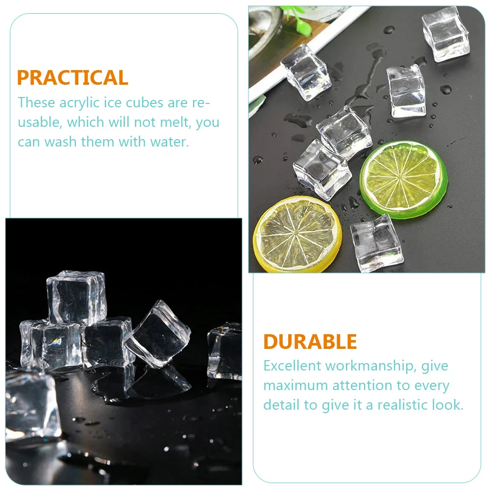 

50 Pcs Simulated Ice Cubes Clear Acrylic Fake Reusable Decoration Lemon Home Vase Bar Wedding Party Photography Props Crystal