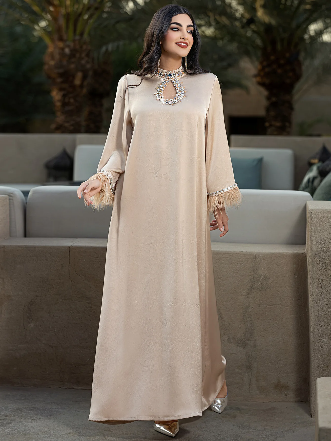 Eid Dress Women Abaya Party Dresses Feathers Vestidos Muslim Dubai Abayas Kaftan Islam Arab Long Robe Ramadan Morocco Jalabiya 6
