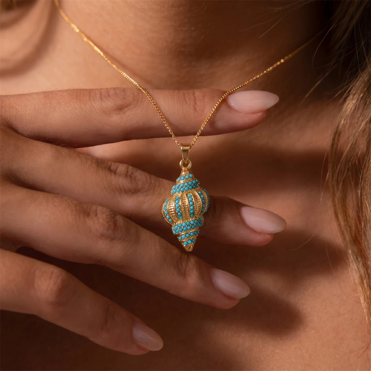 Boho Türkis Kristall Meereslebewesen Halskette Seestern Muschel Anhänger Halskette Sommer Strand Accessoires – Detail 5