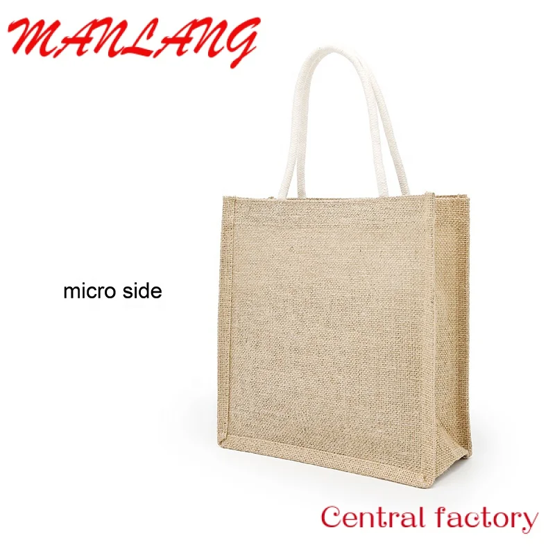 Eco Vriendelijke Custom Gedrukt Logo Vierkante Vorm Strand Totebag Gelamineerd Canvas Katoen Winkelen Jute Draagtas