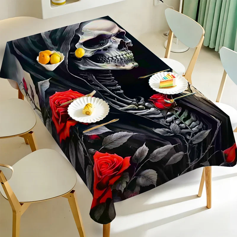 Dark skeleton print. Square and rectangular tablecloths, modern and simple stylish tablecloth and coffee table cloth.zyc