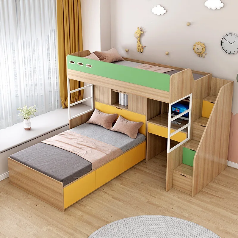 Children's High and Low Bed, Bunk Bed, Small Apartment with Desk, Wardrobe, Mother and Child Bed, Staggered Upper and Lower Beds