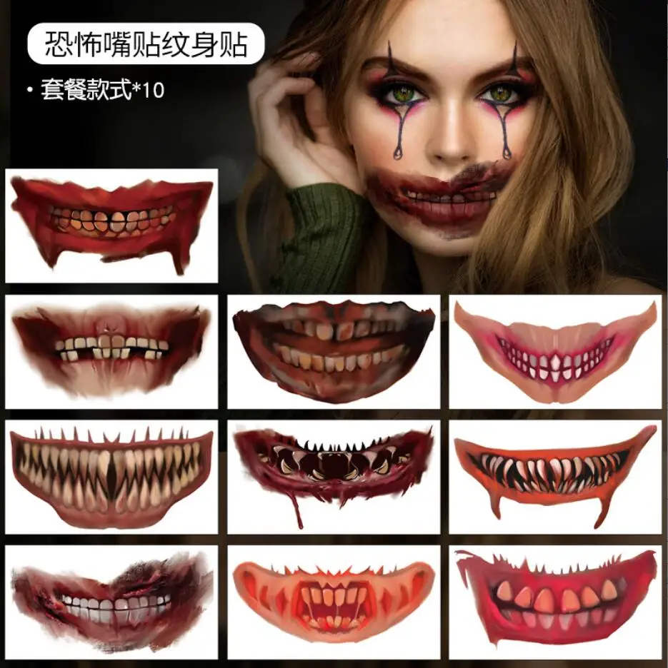 

Halloween Prank Makeup Temporary Tattoo Face Mouth tattoo stickers Temporary tattoos fake tattoo for woman Party face tatooT2273