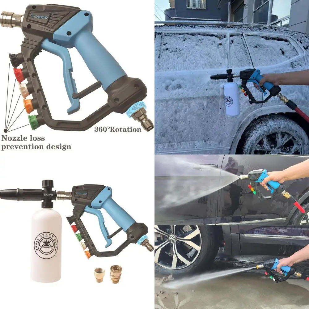 

5000 PSI High Power Pressure Washer Gun with Swivel,with Foam Cannon 2 Adapter 5 Pressure Washer Nozzles