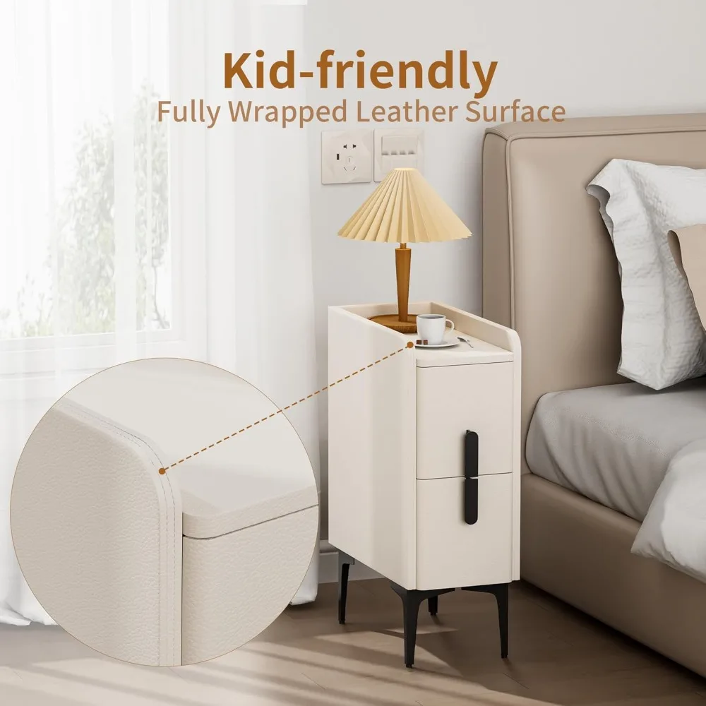 منضدة رفيعة من الجلد مع درجين لغرف النوم والمساكن والمكان المعيشة #4