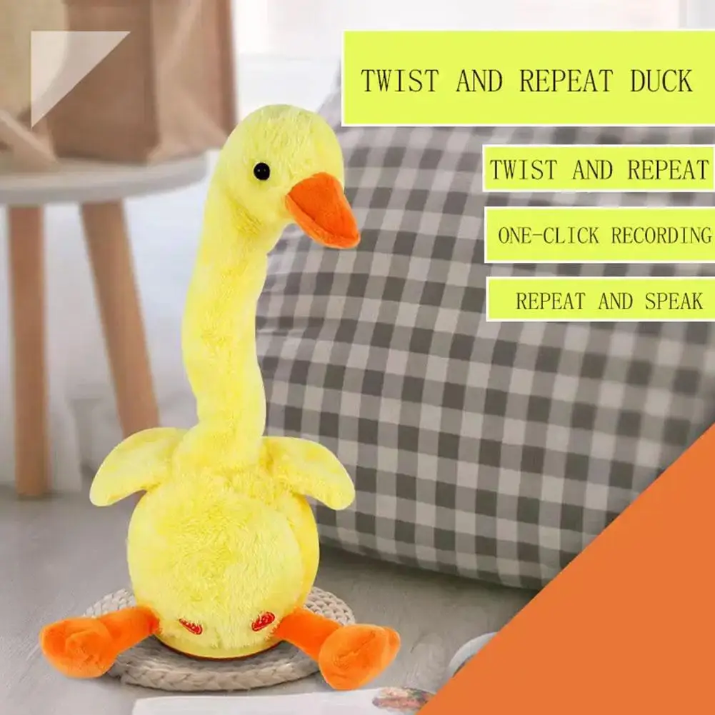 Rechargeable Dancer Duck Glowing Dancing Electronic Plush Toys Can Sing Record Lighten For Baby Toy Education Funny Gift