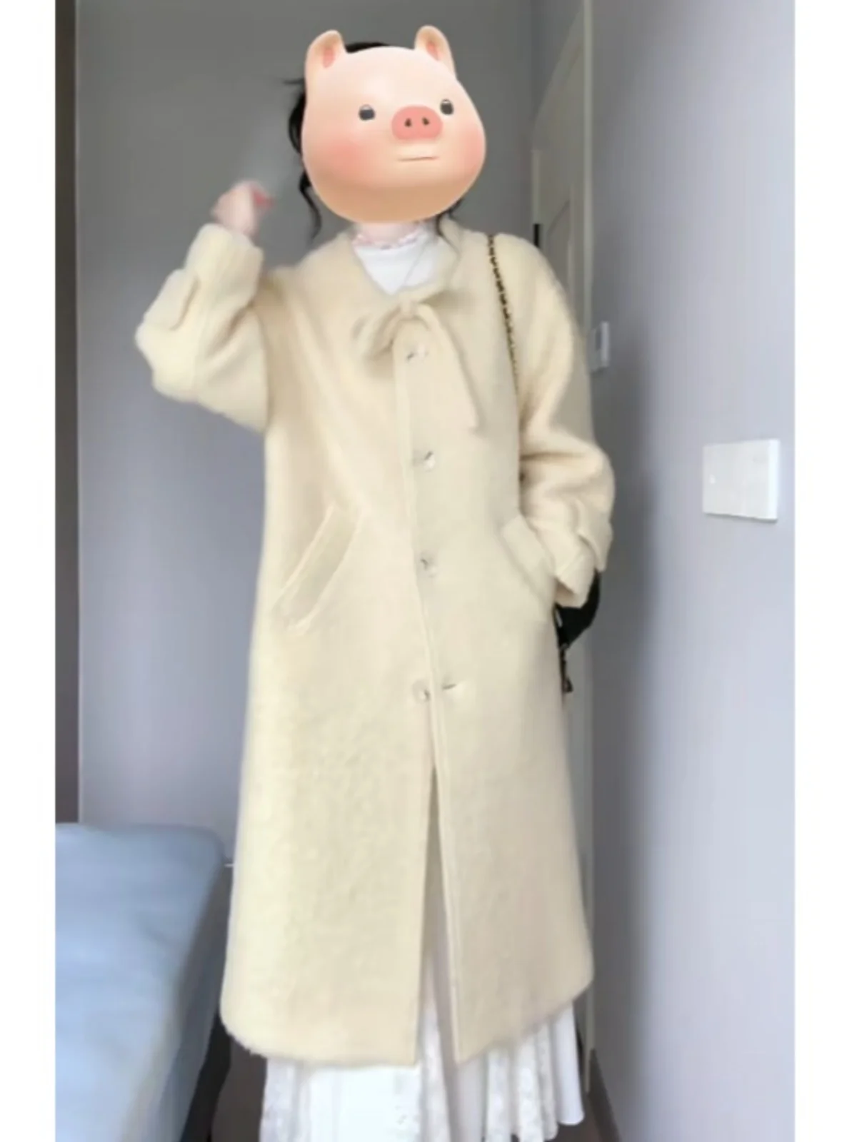 

Korean Sle Premium Yellow Plu Woolen Coat Women's Mid-Length Cact Spring New Arrival Faionable Outerwear