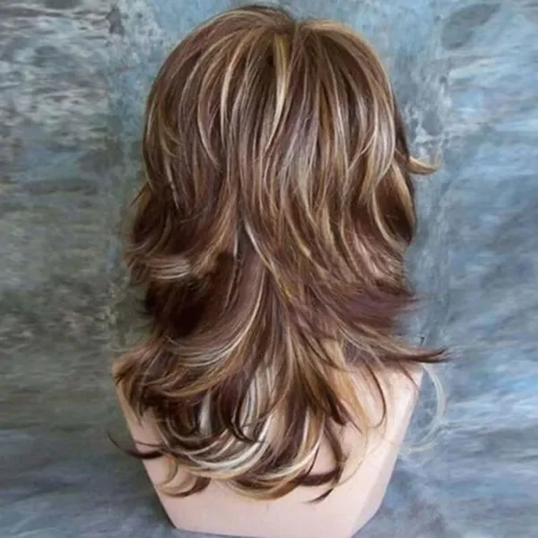 Peluca de pelo sintético para mujer, pelo largo y ondulado, Color mezclado, marrón, para fiesta de Cosplay