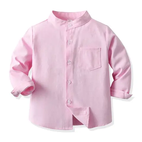 Kid Boy Girl Spring Summer Shirt Solid Color Button Down Mandarin Collar Long Sleeves Tops with Pocket