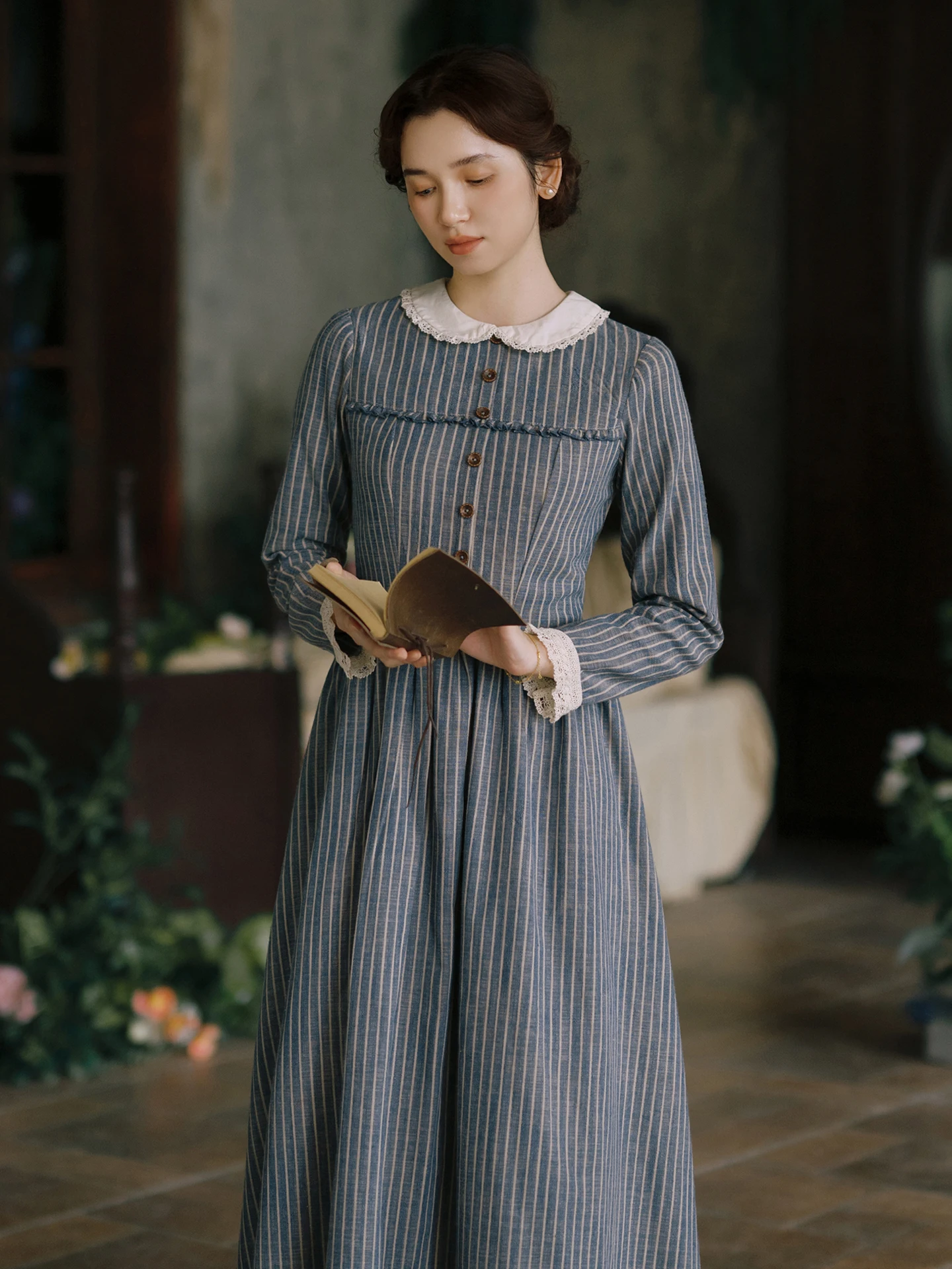 

Женское повседневное платье Ele round Ne в ретро-стиле в полоску от SLOW FAION, удобное, со средней талией, во французском стиле, из вискозы и льна.