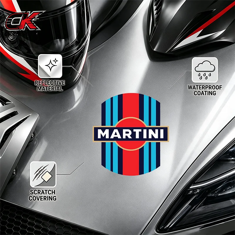 Waterproof Reflective Scratch Covering Martini Racing Stripes Decal Vinyl Sticker for Car Motorcycle Decoration