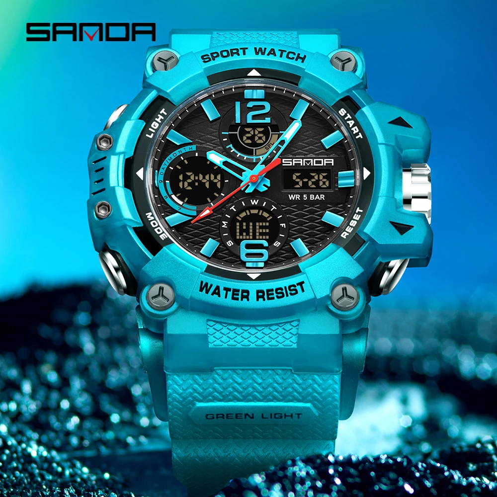 

SANDA новые роскошные мужские электронные часы спортивные многофункциональные водонепроницаемые светодиодные часы модные мужские электронные часы-1