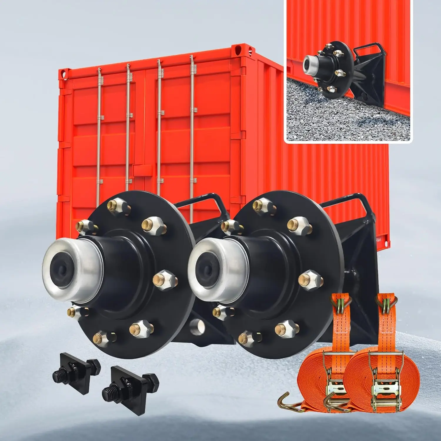 2 set di kit di ruote per contenitori da 8 pozzetti, assi per contenitori per carichi pesanti, per traslochi di contenitori da 20 piedi a 40 piedi, caldo