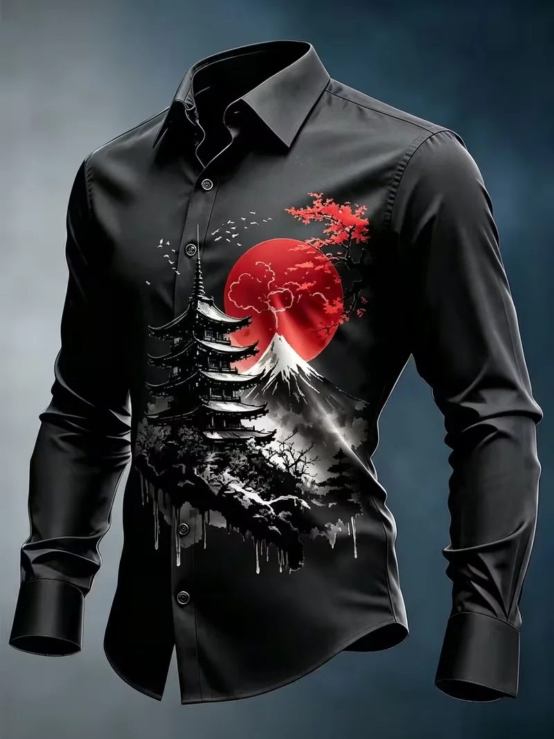 New Sunflower Countryside Oil Painting 3D Printed Shirt Sunshine Healing High Drop Men's Long Sleeve Shirt