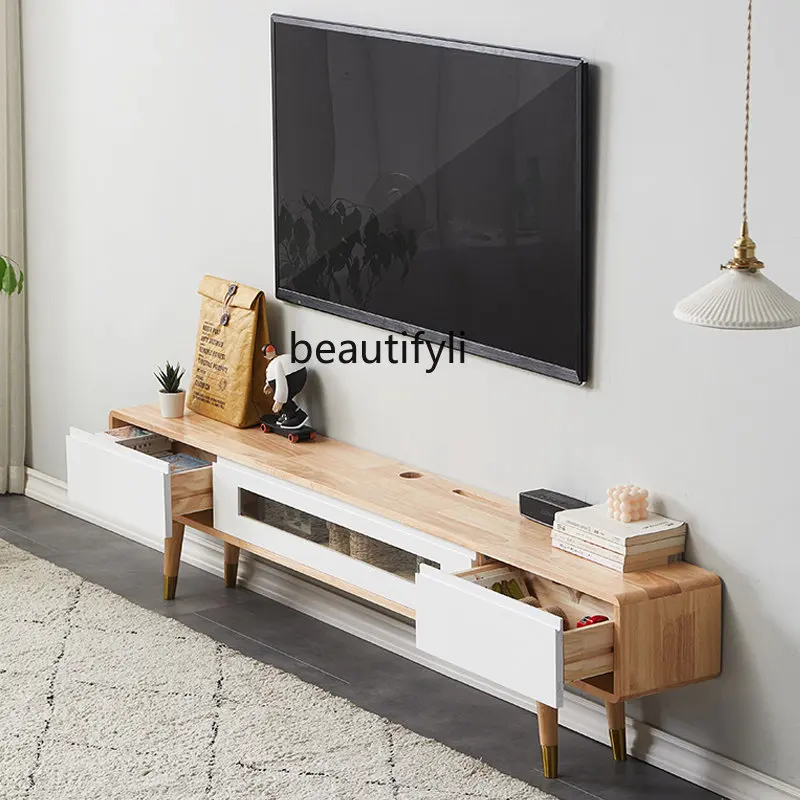 zq Solid Wood TV Cabinet Living Room Bedroom Small Apartment Ultra-Narrow Thin Mini Ultra-Thin Floor with Legs