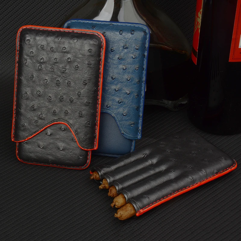 

Mini Cigar Case 12mm Dia Cigar Holder Stylish 5 Tubes Leather Cigarette Box 4.75" Smoking Accessory Travel Humidor for Cigar